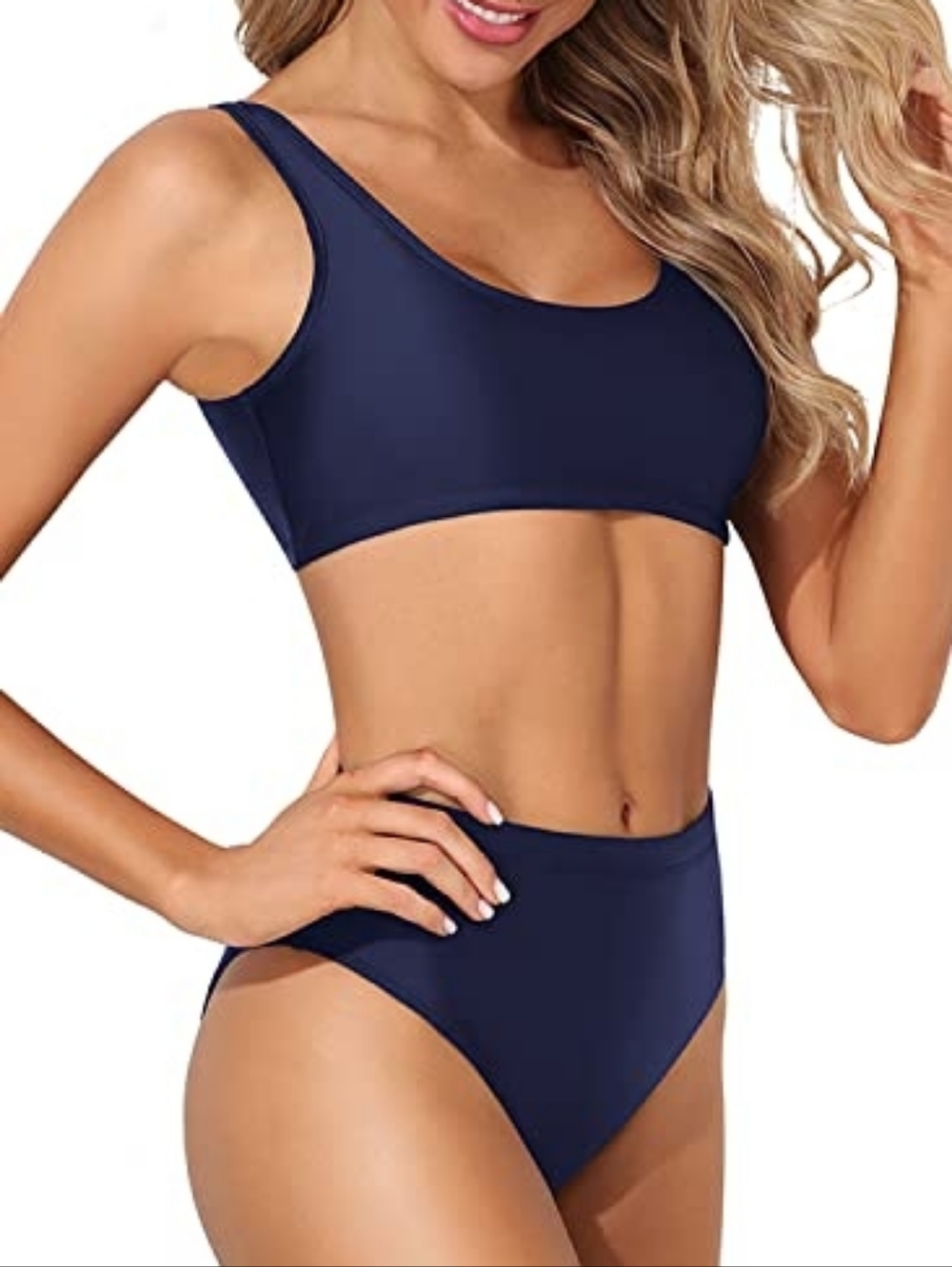 TEMPT ME Slope Neck Crop Tank and High-Waist Bikini Set - Navy - Size XS NWT